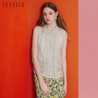 JESSICA - 透膚歐根紗木耳邊無袖襯衫243303（綠）