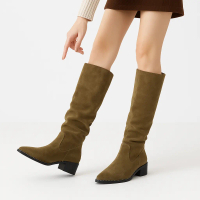 Long Boots Heels Suede Bludru Polos Wanita Korea Winter Shoes B36