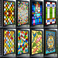 彩色玻璃貼膜 玻璃貼紙 歐式彩色磨砂玻璃膜靜電無膠免膠自黏美式教堂窗戶窗花衛生間貼紙『wl4815』