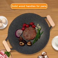Solid Wood Grill Pan Insulated Grip Heat Resistant 2Pcs Portable BBQ Plate Handle for Cookware Sauce Pan Sauteing Grilling Pan