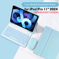 For iPad Pro 2024 11" Case with Pencil Holder Wireless Bluetooth RGB Backlit Keyboard Mouse for iPad Pro 11" 2024 Funda Cover