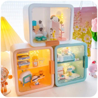 Transparent Blind Box Storage Rack for Bubble Mart Dimoo Dust-proof Cabinet Landscaping Box Action Figures Hanged Display Case