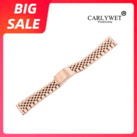 CARLYWET 20mm Rose Gold Replacement 316L Stainless Steel Wrist Watch Band Strap Bracelet For Omega IWC Tudor Seiko Breitling