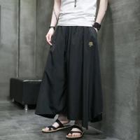 2024 Men Hakama Harajuku Kimono Samurai Pants Men 5XL Casual Wide Pants Men Japanese Kimono Trousers Male Kendo Uniforms XXXXXL