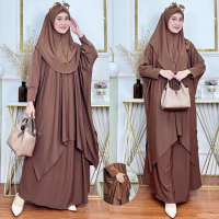 Yasir l Haliza Stelan ROk atasan Batwing oversize set kerudung + inner bahan spandek balon semi jers