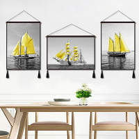 現代客廳裝飾畫簡約三聯畫玄關過道掛毯沙發背景墻畫餐廳壁毯帆船