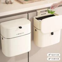 【Bunny】壁掛式廚衛紙簍滑蓋垃圾桶廚餘桶10L (黏貼/門掛2款任選)