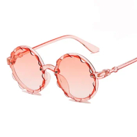Fashion Round Sunglasses Children Brand Design Wave Cut-out Round Frame Sunflower Sun Glasses Girls UV400 Oculos De Sol Black