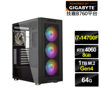 【技嘉平台】i7廿核GeForce RTX 4060{航海家GK04C}電競電腦(i7-14700F/B760/64G/1TB)