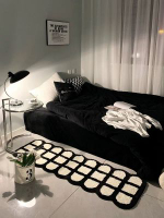 臥室床邊毯黑白格子高級感地墊客廳沙發茶几地毯簡約加厚長條腳墊黑白格子-0140×120CM【優質植絨】