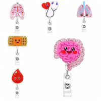 360 Rotating Retractable Badge Reel Human Organs Name Tag ID Badge Holder Glitter Acrylic Easy Pull Buckle Staff Card