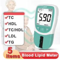 Portable Fat Analyzer,Total Cholesterol Home Testing Kit 5 Cholesterol Test Strips,5 Lancets,Medical Blood Lipid Detector