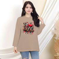Kaos Wanita Lengan Panjang Wanita / Kaos Skena Style Cewe / Kaos Cewek Atasan Motif Love Batik  Polo