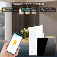 Homekit Smart WiFi Switch Wall Light Touch Sensor Switches Tempered Glass Panel Siri Voice Control Work with Alexa Google Home