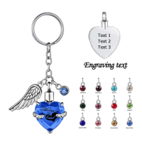 Angel Wings DIY Pendant Keychain Stainless Steel Heart Shaped Customized Text Halloween Gift Always in my heart