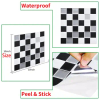10*10 inch Self adhesive Waterproof Heatproof Vinyl Wallpaper 3D Peel and Stick Mosaic Square Tiles
