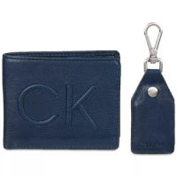 【Calvin Klein】2023男時尚CK標深藍色皮夾鑰匙組【預購】