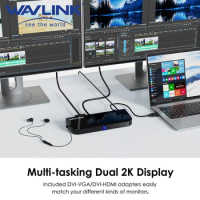 Wavlink USB 3.0 Dual 2K Universal Docking Station Supports DVI/HDMI/VGA To 2048 × 1152 Gigabit Ethernet For Laptop/Ultrabook/PCs