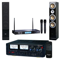 【卡拉OK套組】Audioking HD-1000+TR-5600+QX900F(擴大機/無線麥克風/主喇叭/卡拉OK)