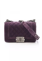 Chanel Pre-Loved Chanel boy chanel Small chain shoulder bag Velor leather purple antique silver hard
