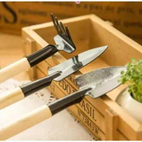 Peralatan Berkebun Mini Sekop Set Cangkul Garden Besi Kayu 3 Alat Ukuran Kecil Praktis untuk Hobi Be