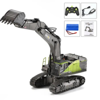 Huina 1:14 RC Excavator 22CH Rotation 1593 Alloy Green RC Remote Control Truck Toys Screw Drive Double Track Engineering Vehicle