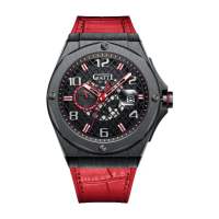 【BONEST GATTI】布加迪 紅色款 網格錶盤 皮革+橡膠組合錶帶 機械手錶(BG8701-B3)