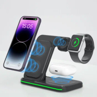 Foldable Fast Wireless Charger Bracket for iPhone Samsung Xiaomi Huawei Phone Stand for AppleWatch AirPods Pro Charging Dock