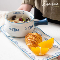 Benro Handle Bowl / Mangkok Piring Salad Sup Keramik Gagang Lucu