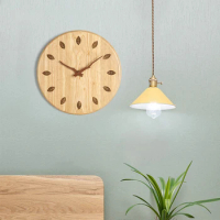 Clock hanging wall Japanese solid wood simple clock living room Raw wood silent wood clock