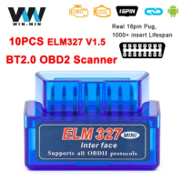 10Pcs ELM327 V1.5 OBD2 Scanner Bluetooth Compatible OBD 2 Auto Car Diagnostic Tool OBD2 Code Reader ODB2 ELM 327 V 1 5 Android