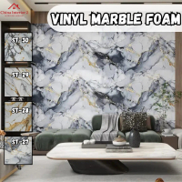 Wallpaper Foam Dinding Motif Vinyl Marble Foam Roll Sticker