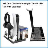 3in1 PS5 2 Controller Charger Console Handle Fast Charging Station Vertical LED Game Cooling Fan Stand For Playstation 5 Base