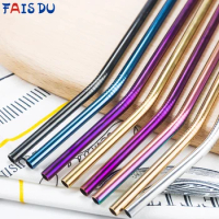 6mm Stainless Steel Straight Bend Straws Reusable Metal Drinking Straw with Cleaning Brush for Party Bar Kitchen Accessories