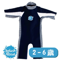【Splash About 潑寶】UV Sun & Sea Suit 兒童抗UV防曬防寒連身泳裝-海軍藍/藍白#1-2 歲-1-2 歲