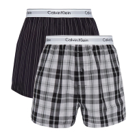 Calvin Klein Modern Body-Defining Fit棉質寬鬆版四角褲CK內褲-黑條紋 灰格子 二入組
