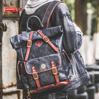 New Genuine Leather Men's Backpack First Layer Leather Laptop Bag Amekaji Men's Large Capacity Travel Backpack School Bags