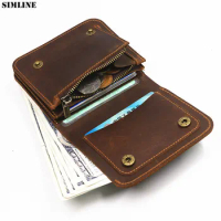 100% Genuine Leather Wallet For Men Male Vintage Original Cowhide Short Bifold Men's Purse Card Holder With Zipper Coin Pocket