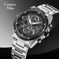 Cristiano Aillen Jam Tangan Pria Analog 8895 Rantai Stainless Steel Chronograph Kaca Sapphire Water 