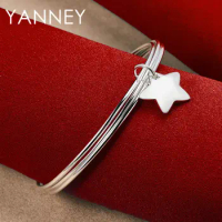 2024 Luxury 925 Sterling Silver Fine Simple Star Bangle Bracelet For Woman Men Fashion Hip Hop Jewelry Gift Party Wedding