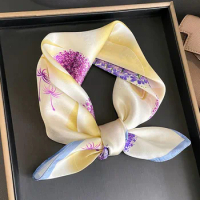 100% Mulberry Silk Bandana for Women Design Floral Bag Ribbon Hairband Scarf Square Neckerchief Foulard Female Elegant Lady Gift