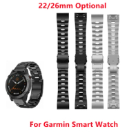 Watch Accessories 26mm 22mm Quick Fit Watchband Replacement For Garmin Fenix 6 6X 5 5X 3 Titanium Steel Easyfit Wrist Band