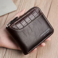 Leather Men’s Wallet Luxury Mens Purse Male Zipper Card Holders with Coin Pocket Rfid Wallets Gifts for Men Money Bag