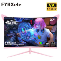 FYHXele 27inch Monitor 2K Curved Pink Gaming Screen 165hz 1Ms For Girls Desktop Display Support G-Sync FreeSync Tilt Adjustable