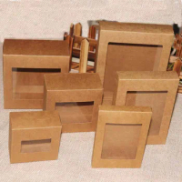 2018 20 Pcs DIY color Kraft paper gift box package with clear pvc window candy favors arts&amp;krafts display package box