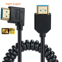 90 Degree Angle OD 4.0mm HDMI-Compatible Male To Male HDMI Spring Coiled hdtv Cable 8k@60hz HDMI 2.1v 5k for TV Computer Camera