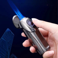JOBON Rechargeable Gas Hybrid Lighter Personalized Creative Three Straight Blue Flame Touch Cigar Lighter