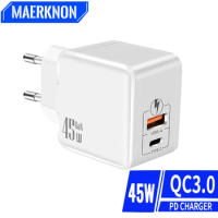 45W GaN USB Type C Charger Quick Charger 3.0 Fast Charging Mobile Phone Adapter For iPhone 15 Xiaomi Samsung Huawei Wall Charger