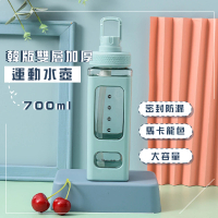 【簡約大容量】韓版雙層加厚運動水壺-700ml(便攜 耐高溫 吸管水壺 隔熱杯 玻璃水瓶 學生水壺 禮品杯)