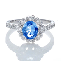 【DOLLY】1克拉 天然藍寶石14K金鑽石戒指